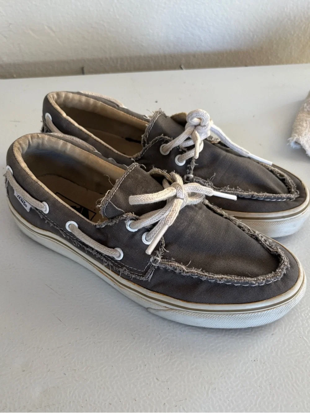 Men's Casual Canvas Boat Shoes - Gray with White Laces